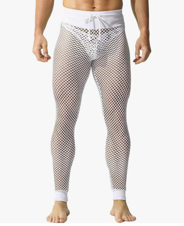 Men's Fishnet Pants Mesh See Through Muscle Leggings